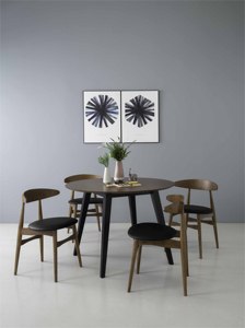 Dining Chair Cocoa Finish Malaysian <b>Oak</b> <b>Frame</b> with Espresso Vinyl Upholstered Seat Mid Century Modern Rustic Style Furniture - Product Image 3