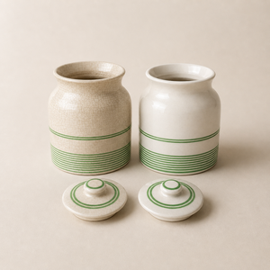 Vintage Inspired Dual <b>Storage</b> Jars With Tight Fit Lids Textured Finish Space Saving <b>Stackable</b> Design Kitchen Organizer Set - Product Image 1