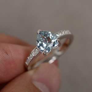 Natural Aquamarine <b>Ring</b> Heart Cut Gemstone <b>Ring</b> Sterling Silver March Birthstone Promise Wedding <b>Ring</b> - Product Image 6