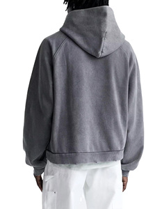 Sudadera con capucha raglán de alta calidad para hombre, color carbón, con lavado mineral, dobladillo desgastado, estilo urbano, forro polar premium, al por mayor - Product Image 3