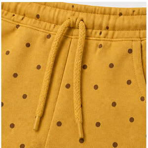 Shorts de détente personnalisés pour femme, couleur moutarde, à pois, coupe décontractée, avec cordon de serrage, en coton bouclé French Terry - Product Image 5