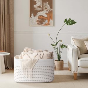 75L Eco-Friendly Modern Woven Cotton Rope <b>Storage</b> Basket 22x17x12 for <b>Drink</b>/Food Use in Living Room Bedroom Nursery - Product Image 4
