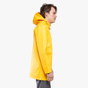 Veste imperméable longue jaune pour homme avec capuche, fermeture boutonnée, col montant, coupe régulière, couleur unie, idéale pour l'extérieur - Product Image 3