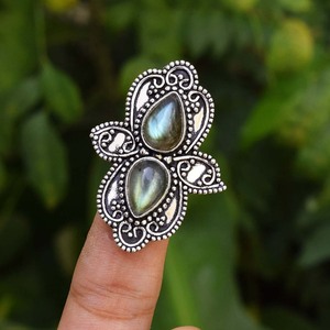 Bague en labradorite naturelle, argent sterling 925, bijoux en pierres précieuses, bague artisanale pour femmes - Product Image 2
