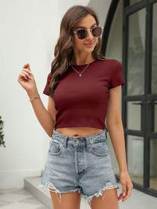 T-shirt court pour femme, couleurs personnalisées, manches courtes, coupe classique, tissu extensible, écologique, respirant, séchage rapide, décontracté - Product Image 3
