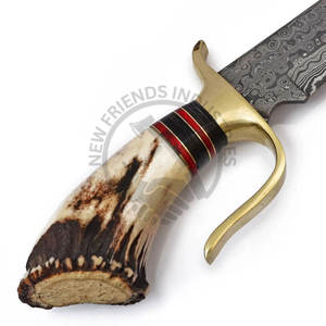 Cuchillo Bowie de Acero de Damasco Hecho a Mano con Mango de Cuerno de Ciervo y Funda, Cuchillo de Caza para Exteriores de Hoja Fija Afilada de la Mejor Calidad - Product Image 4