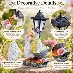 Decoración de Jardín Familiar de Patos con Lámpara Solar, Figura de Resina de Patito y Girasol para Jardín Exterior - Product Image 4