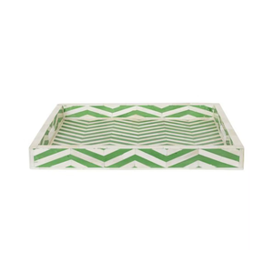 Plateau de service décoratif vert de luxe à motif chevron |   Plateau ottoman rustique pour table basse, présentoir de vanité, organisateur de décoration intérieure | - Product Image 3