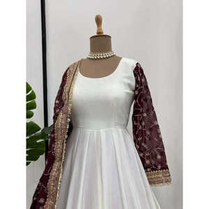 Designer Anarkali Gown for Parties <b>Indian</b> & <b>Pakistani</b> <b>Clothing</b> with Thread & Sequence Work - Product Image 1