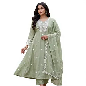 Traje Salwar de Seda de Diseñador con Bordado a Mano, Estilo Moderno, Vestido Largo Pakistaní Salwar Kameez Dupatta para Fiestas y Bodas - Product Image 1