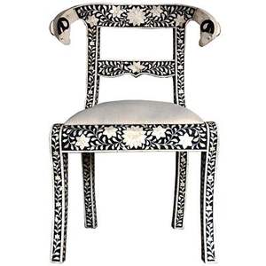 Silla de resina con incrustaciones de hueso intrincadamente detalladas, perfecta para asientos decorativos y decoración interior elegante. - Product Image 5