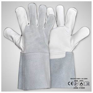 Gants de protection de travail de 14 pouces pour soudage TIG/MIG, en cuir de chèvre et croûte de vache, résistants à la chaleur et à l'abrasion, équipement de protection individuelle (EPI) industriel - Product Image 3