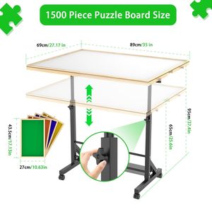 Tavolo per Puzzle Regolabile 35"*27.17" in Legno per 1500 Pezzi con Cassetti Portaoggetti e Gambe Inclinabili a 360 Gradi - Product Image 3