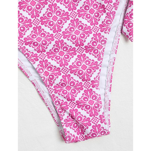 Ensemble de bikinis à imprimé géométrique rose pour femmes, haut triangle à nouer, bas string, maillot de bain deux pièces - Product Image 5