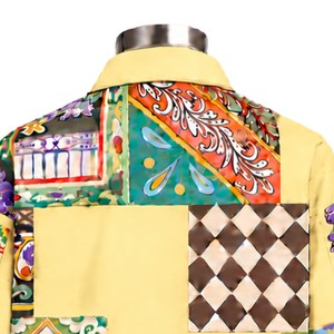 Veste de travail jaune citron à motifs floraux multicolores en patchwork, boutonnée sur le devant, décontractée, à manches longues, style streetwear tendance - Product Image 4