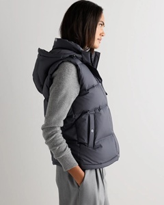 <b>Women's</b> Knitted Logo Hooded Puffer Vest Lightweight Waterproof Down Alternative <b>Gilet</b> Windproof Warm Outerwear Bubble Vest - Product Image 4