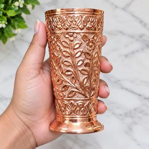 Vasos de Cobre con Relieve HASAN CRAFT, Diseño Tradicional Chino, 14 cm de Altura, Ligeros y Ecológicos para Fiestas - Product Image 1