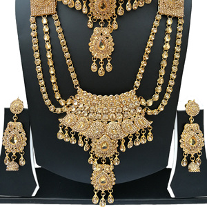 Luxury Trendy Gold Plated Certified Crystal Rhinestone Kundan Bridal Necklace Earring Set Traditional Indian Engagement Party - Product Image 4
