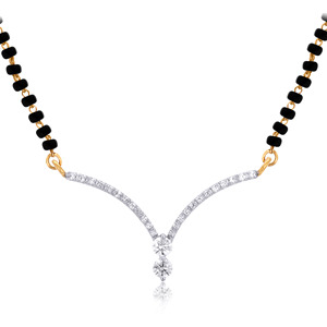Magnifique mangalsutra noir perlé en or jaune 18 carats avec pendentif en forme de V plaqué or rose et diamant certifié IGI pour mariage - Product Image 1