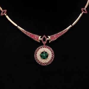 Traditional Indian Pearl <b>Necklace</b> Set Ruby Emerald 22K Gold Plated Brass Handmade Bridal Jewelry Wholesale Supplier - Product Image 2