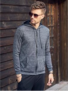 Sweat-shirt à capuche zippé noir pour homme, manches raglan, coupe classique, style décontracté, tissu polaire polyester/coton, séchage rapide, respirant - Product Image 1