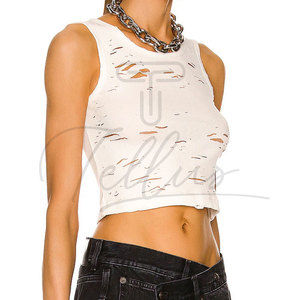 Fashionable Women's Slim Fit <b>Distressed</b> Crop <b>Top</b> Quick Dry Custom Color Breathable Crop <b>Top</b> Shorts Sleeves <b>Distressed</b> Crop <b>Top</b> - Product Image 5