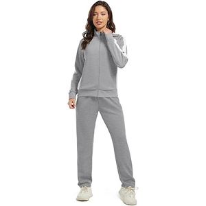 Tracksuit Women Polyester Cotton Blend Relaxed Fit Drop Shoulder Jacket Wide Leg <b>Pants</b> Streetwear Set - Product Image 1