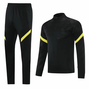 Conjunto Deportivo de 2 Piezas para Hombre, Negro, Transpirable, 100% Algodón, con Cierre, para Invierno, Fútbol, Running y Entrenamiento - Product Image 1