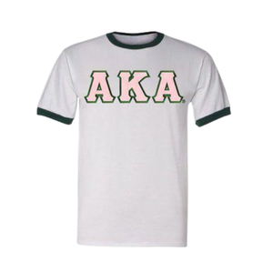 T-shirt à manches courtes en coton décontracté avec imprimé graphique AKA, blanc et vert foncé - Product Image 1