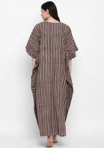 Beige Hand Block Printed Floral With <b>Star</b> Motif Tie-Up Waist Cotton Kaftan Perfect For A Summer - Product Image 4