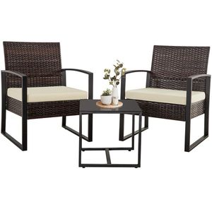 Set di mobili da giardino marrone in 3 pezzi, divano componibile in rattan per esterni in vimini PE con cuscini lavabili - Product Image 1