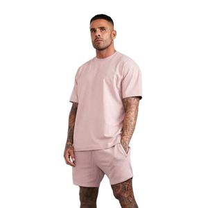 mens dusty pink solid plain relaxed <b>short</b> sleeve <b>tshirt</b> matching <b>shorts</b> 2 piece <b>set</b> athletic gym workout track outfit - Product Image 1