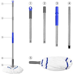 Mop per Pavimenti con Manico Lungo 52,5 Pollici, Auto-Svuotante, per Pavimenti in Legno, Piastrelle, Vinile e Laminato - Bianco - Product Image 2
