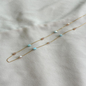 Collar de cuentas facetadas de oro de 18 quilates con cadena de piedras pastel Aqua Blush para mujer, joyería fina de lujo unisex con elegancia sin esfuerzo. - Product Image 5