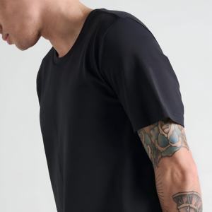 T-shirt en coton noir premium pour homme, décontracté, à manches courtes, basique, respirant, streetwear d'été, uni, logo personnalisé, vente en gros - Product Image 5