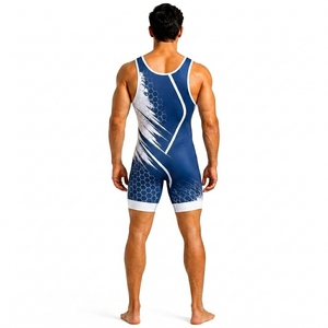Maillot de lutte pour homme, imprimé par sublimation, ajusté, en spandex et polyester extensible, 240g, durable, respirant, léger, bleu et blanc, dernière collection - Product Image 2