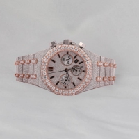 Montre à quartz de luxe avec cadran rond en diamant rose, montre-bracelet analogique en moissanite avec chiffres romains, fournisseur en gros