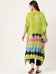 Caftán de rayón de diseñador de alta calidad, teñido con técnica tie-dye, para uso diario en verano, corte regular, cuello corazón, al mejor precio por parte del proveedor. - Product Image 3
