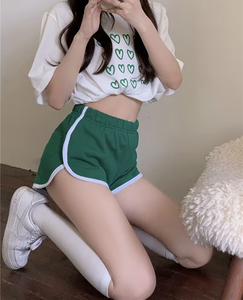 Women's High Waist Green Knitted Shorts Elastic Waist Regular Fit Breathable Casual Sporty Style - Product Image 3