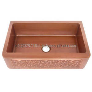 Fregadero de cocina moderno de cobre con bordes lisos, ideal para cocinas de apartamentos de lujo minimalistas y casas de diseño modernas. - Product Image 1