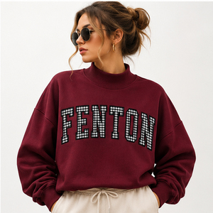 Sudadera Personalizada Fenton con Cuello Alto, 350GSM, Felpa Gruesa, Diseño a Cuadros Gingham, Apliques, Patchwork, Estilo Universitario, para Días de Partido - Product Image 1