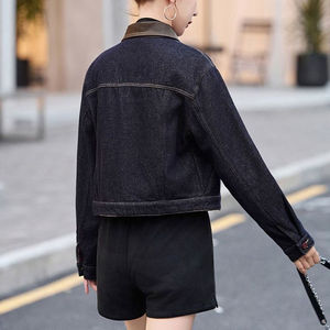 Leather Collar Y2K Streetwear Denim <b>Jacket</b> Steel Donut Button Washed Denim Jean <b>Jackets</b> for Women's for Winter Outerwear - Product Image 2
