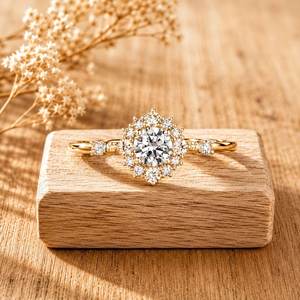 Vintage Art Deco Round Cut Lab Created Diamond Ring for Women 10k 14k 18k Solid Gold Plated Brilliant Cut Trendy Engagement Gift - Product Image 1