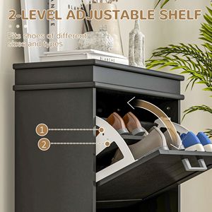 Mobiletto Moderno Salvaspazio a 2 Cassetti per Scarpe, Organizer Stretto per Ingresso/Corridoio, Porta Stivali Nero per 10 Paia - Product Image 5