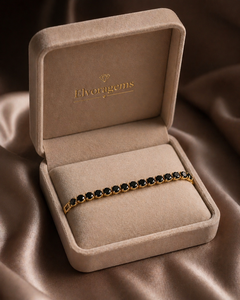 Bracelet tennis classique plaqué or 22 carats avec cristaux noirs tressés à la main en forme de lune, pour femme, à porter au quotidien, serti clos - Product Image 5