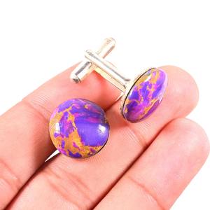 Boutons de manchette ronds mixtes violet et orange, en argent poli, accessoires de luxe pour costume, bijoux de fête pour homme, fiançailles, marié, mariage - Product Image 5
