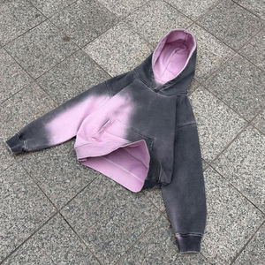Sudadera con Capucha LEAFITS Extra Grande, Gris y Rosa con Degradado, 100% Algodón, Anti-Pilling, con Bolsillo, Unisex, Estilo Urbano - Product Image 1