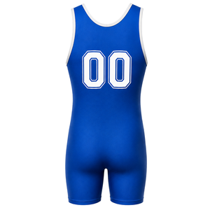 Men Royal Blue White Sublimated Wrestling Singlet Sleeveless Polyester <b>Athletic</b> Wrestling Suit Training Match Wear Clothing - Product Image 3