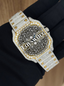 Montre Moissanite Premium Iced Out pour Homme, Boîtier Carré Bicolore, Lunette Diamantée, Bracelet de Luxe en Acier Inoxydable - Product Image 4