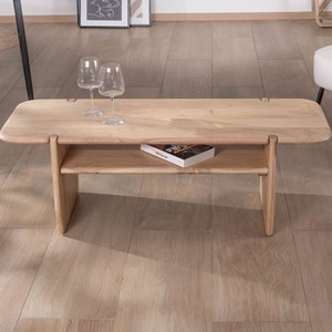 Mesa de centro moderna Vandana Golden Nature de acacia con nicho, Trudy, 120 cm - Product Image 2